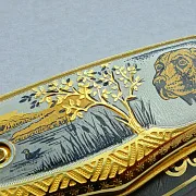 Подарочный дамасский складной нож «Охотник с собакой» — фотография 3