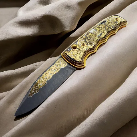 Дамасский складной нож «Два тигра» — необычный подарок