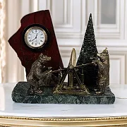 Подарочные сувенирные настольные часы «Медведи» из змеевика и яшмы — фотография 1